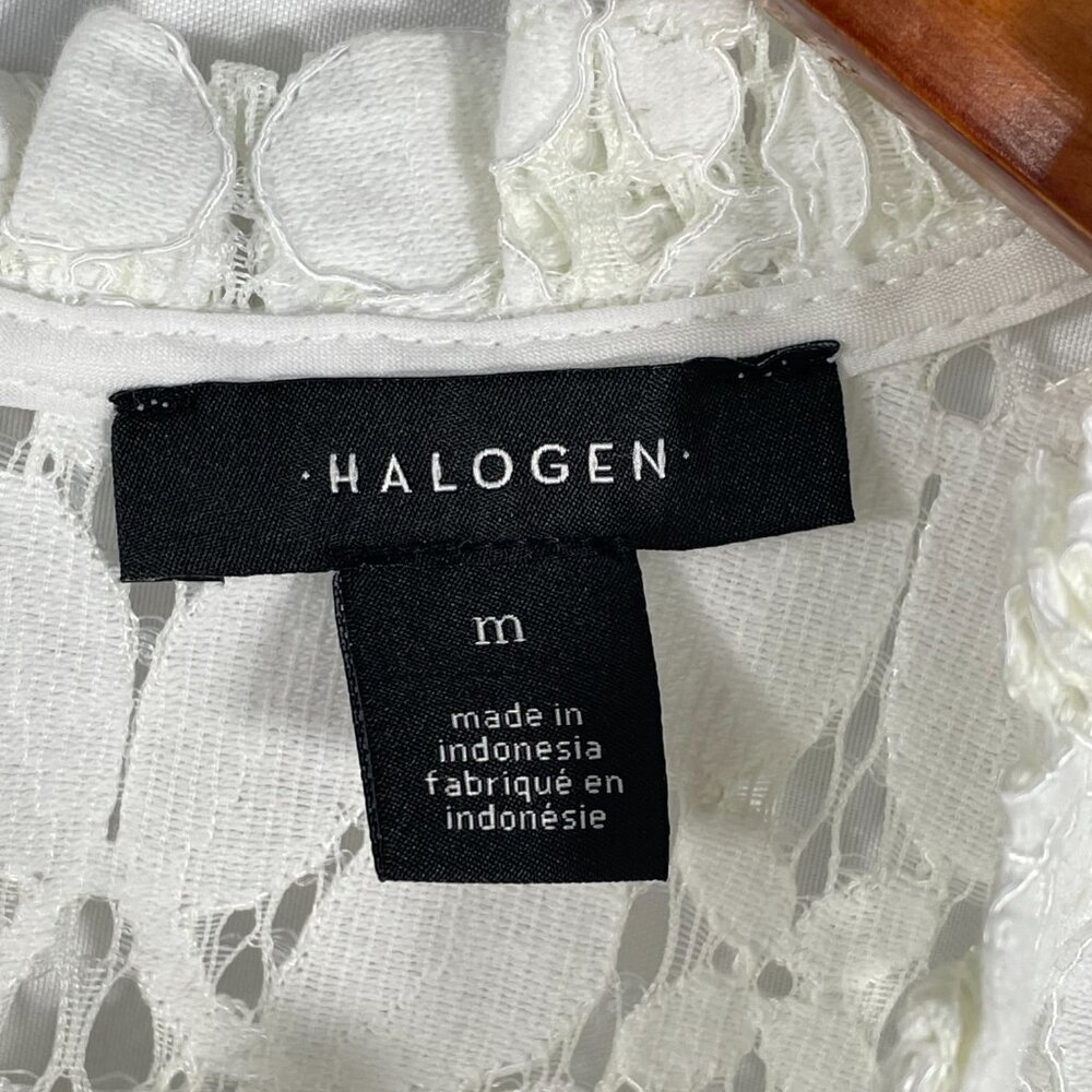 Halogen White Lace Shift Dress Long Sleeve Cotton Blend Size M - Picture 4 of 12